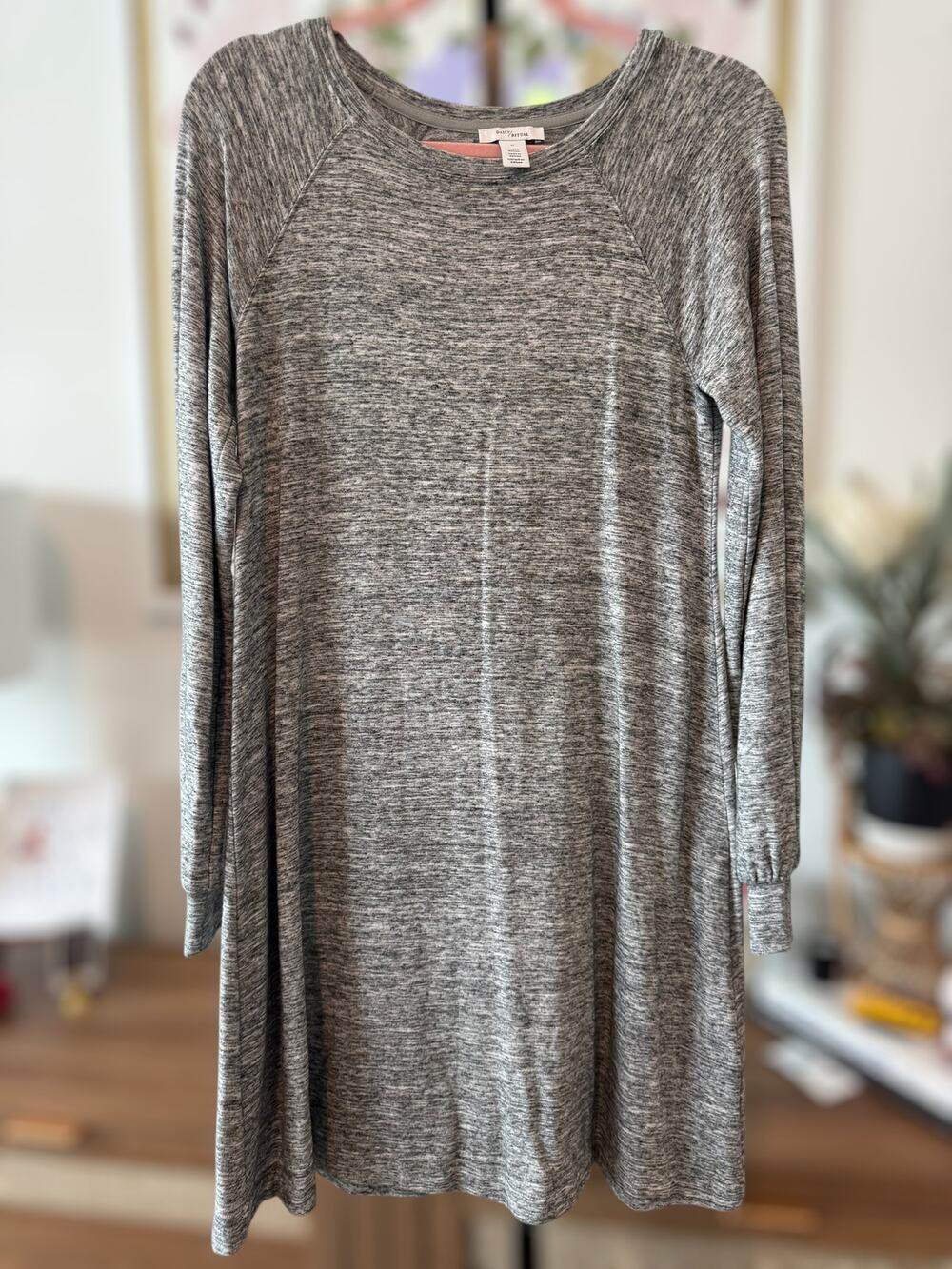 Daily Ritual Long Sleeve Crew Neck Mini T-Shirt Dress Heather Grey Womens Medium